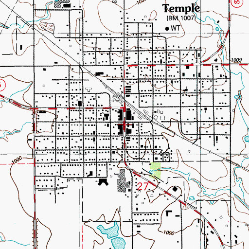 Topographic Map of Temple Volunteer Fire Department, OK