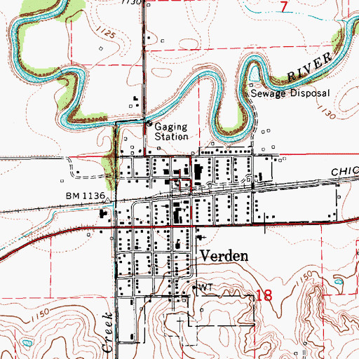 Topographic Map of Verden Volunteer Fire Department, OK