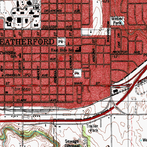 Topographic Map of Weatherford Fire Department, OK