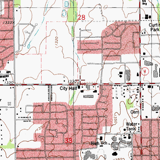 Topographic Map of Mustang Fire Department, OK