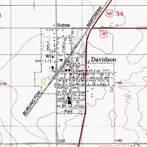 Topographic Map of Davidson Volunteer Fire Department, OK