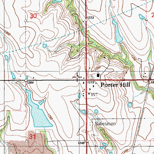 Topographic Map of Porter Hill Fire Department, OK