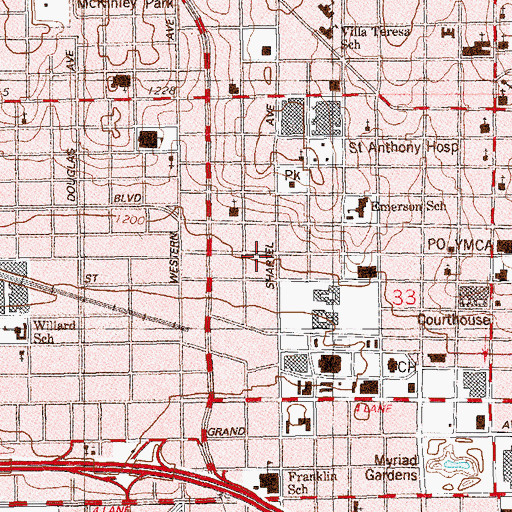 Topographic Map of Oklahoma City Fire Department Station 1, OK