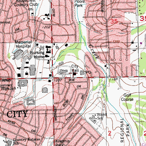 Topographic Map of Midwest City Fire Department Station 1, OK