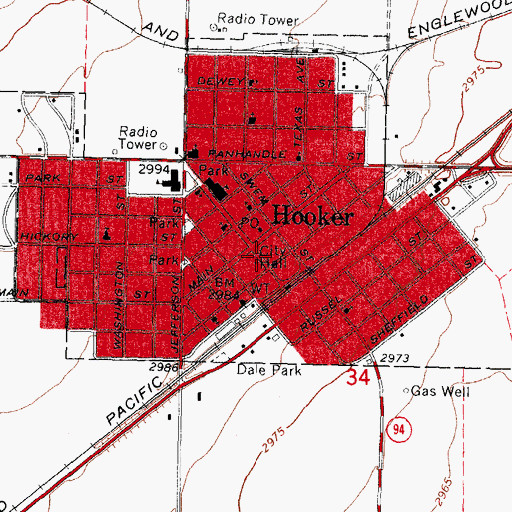 Topographic Map of Hooker Fire Department, OK