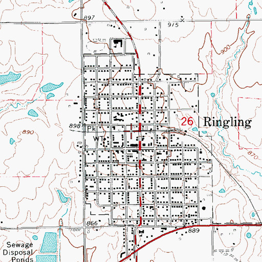 Topographic Map of Ringling Fire Department, OK