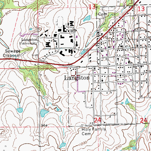 Topographic Map of Langston Fire Station, OK