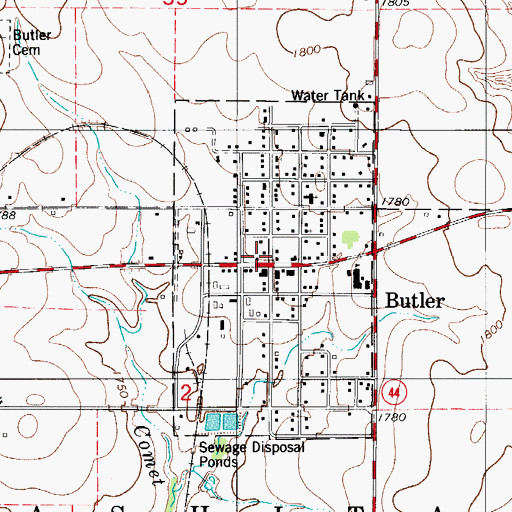 Topographic Map of Butler Fire Department, OK