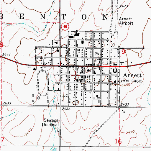 Topographic Map of Arnett Fire Department, OK