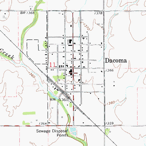 Topographic Map of Dacoma Fire Department, OK