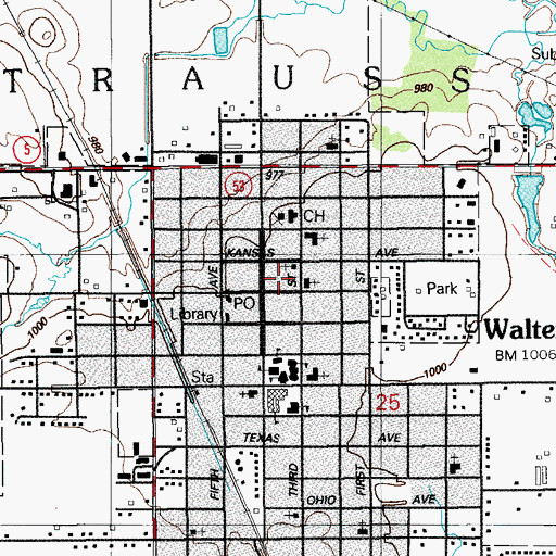 Topographic Map of Walters Volunteer Fire Department, OK