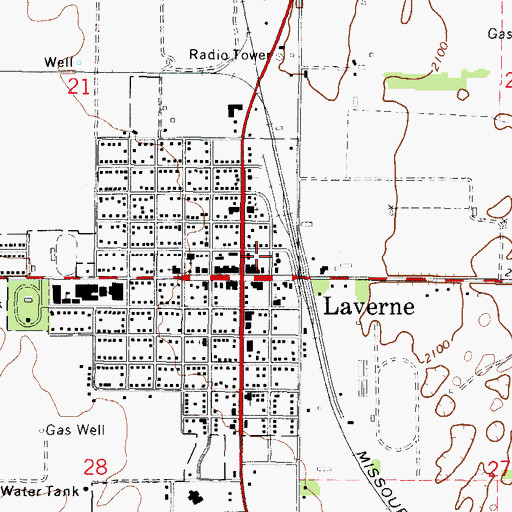 Topographic Map of Laverne Fire Department, OK