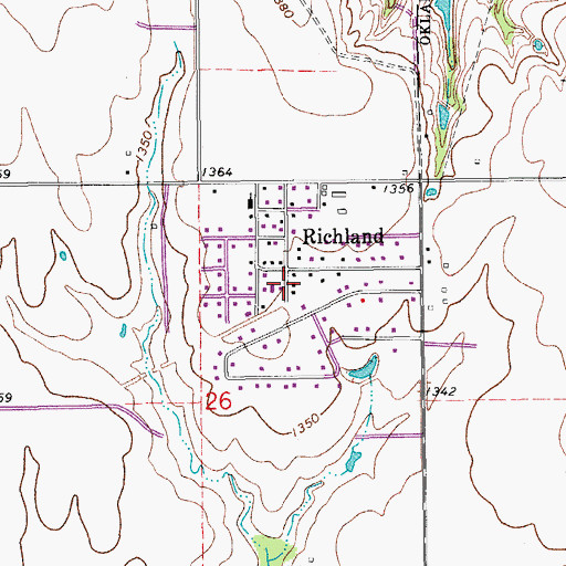 Topographic Map of Richland Volunteer Fire Department, OK