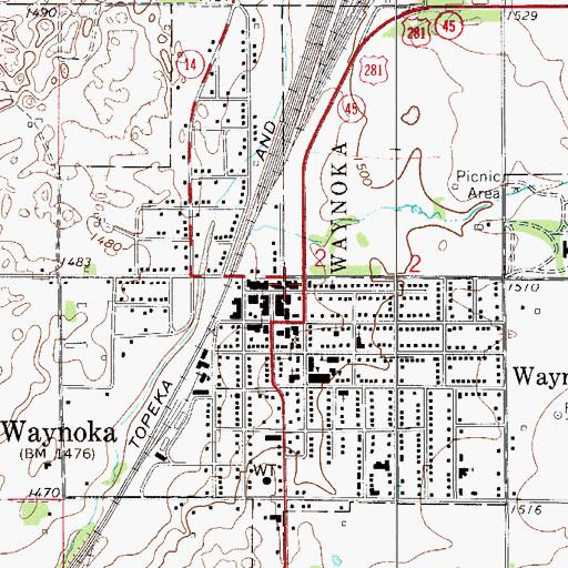 Topographic Map of Waynoka Fire Department, OK