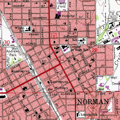 Topographic Map of Norman Fire Department Station 1, OK