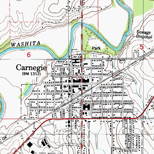 Topographic Map of Carnegie Fire Department, OK