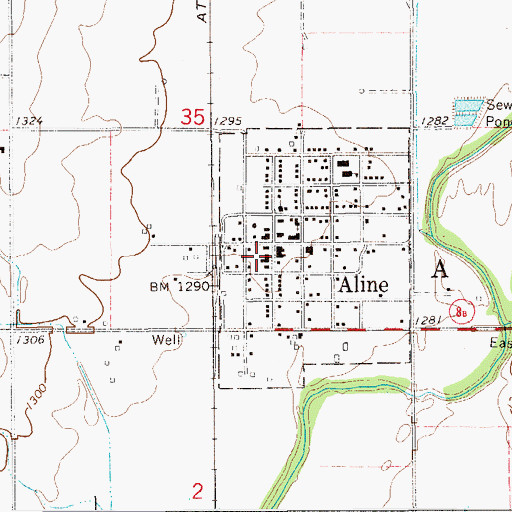 Topographic Map of Aline Fire Department, OK