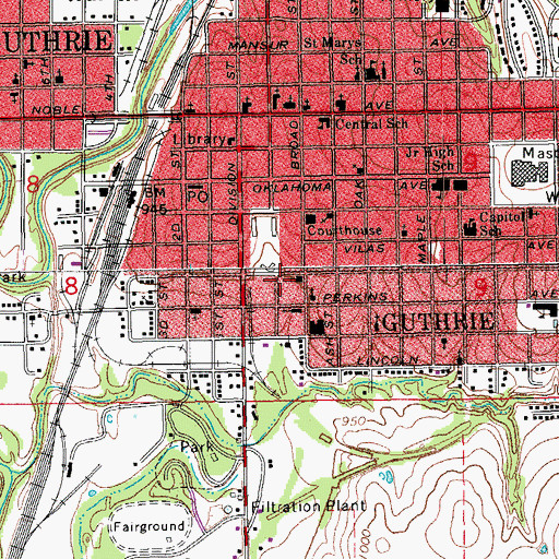 Topographic Map of Guthrie Fire and Emergency Medical Services, OK