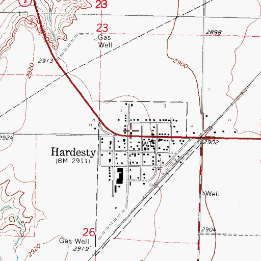 Topographic Map of Hardesty Volunteer Fire Department, OK