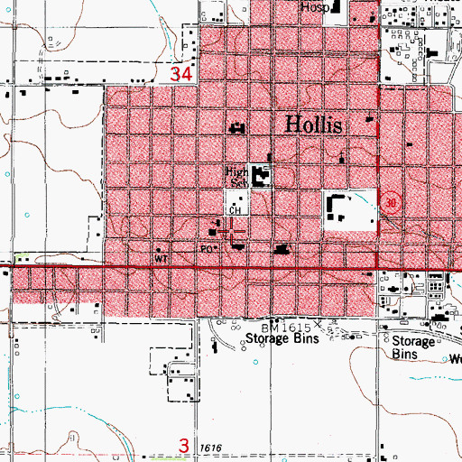Topographic Map of Hollis Fire Department, OK