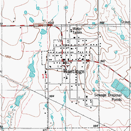 Topographic Map of Hastings Volunteer Fire Department, OK
