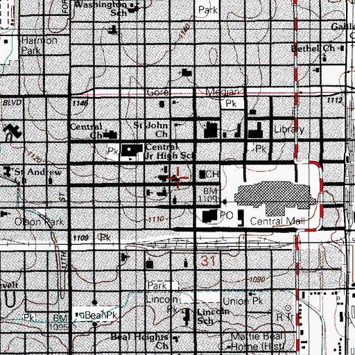 Topographic Map of Lawton Fire Department Station 1 Headquarters, OK