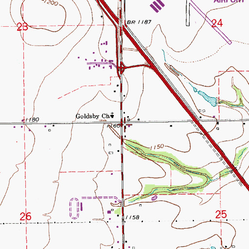 Topographic Map of Goldsby Volunteer Fire Department, OK