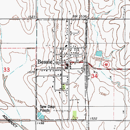 Topographic Map of Bessie Volunteer Fire Department, OK