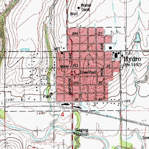 Topographic Map of Hydro Volunteer Fire Department, OK