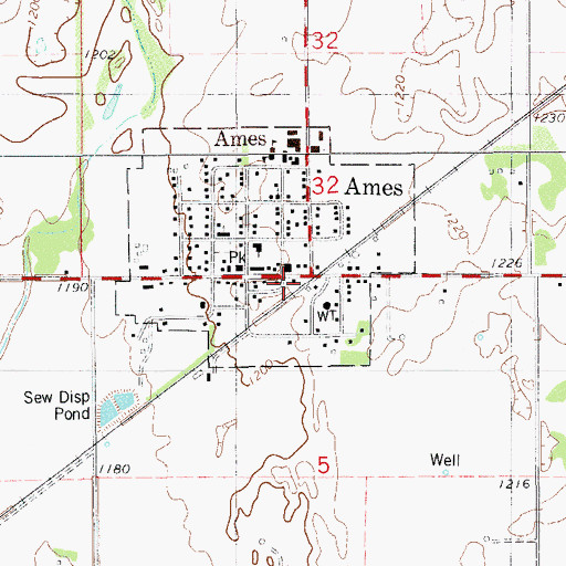 Topographic Map of Ames Volunteer Fire Department, OK
