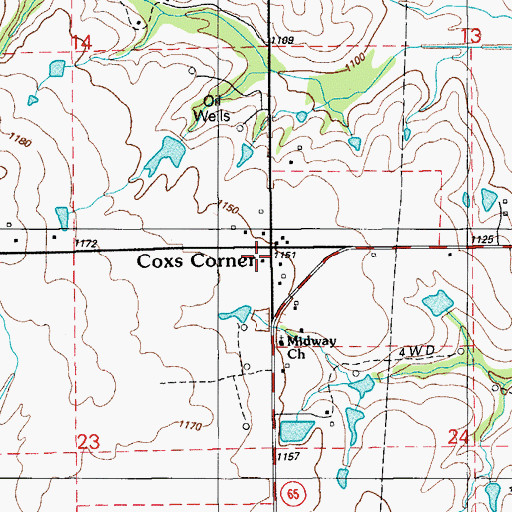 Topographic Map of Coxs Store Volunteer Fire Department, OK