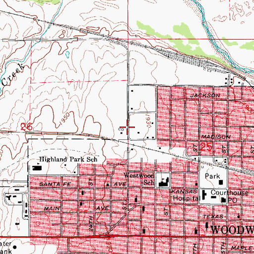 Topographic Map of Woodward Fire Department Station 2, OK