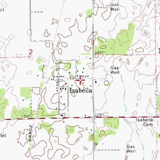 Topographic Map of Isabella Fire District, OK
