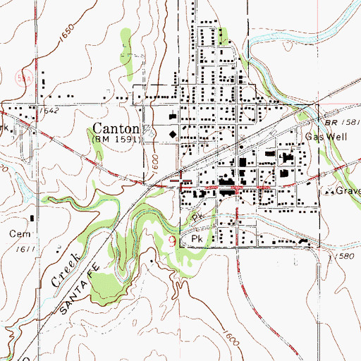 Topographic Map of Canton Volunteer Fire Department, OK