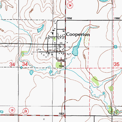 Topographic Map of Cooperton Volunteer Fire Department, OK