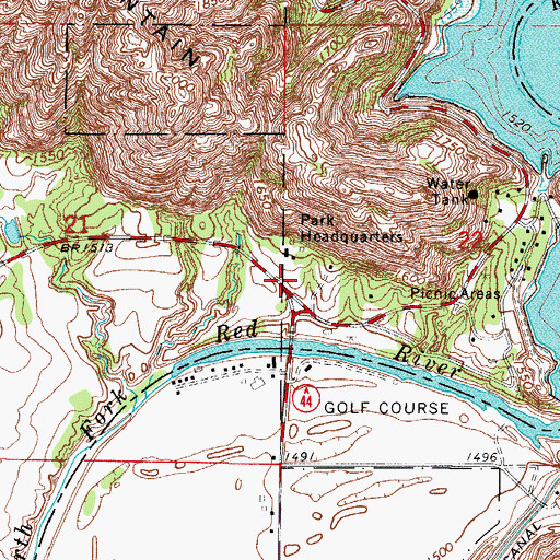 Topographic Map of Quartz Mountain Volunteer Fire Association Quartz Mountain State Park, OK