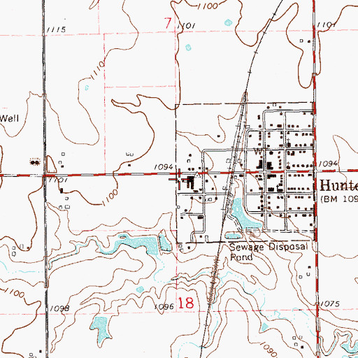 Topographic Map of Hunter Volunteer Fire Department, OK