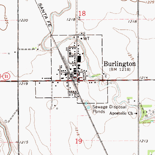 Topographic Map of Burlington Volunteer Fire Department, OK