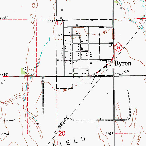 Topographic Map of Amorita - Byron Fire Department, OK
