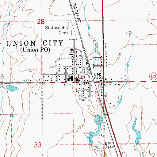 Topographic Map of Union City Fire Department, OK