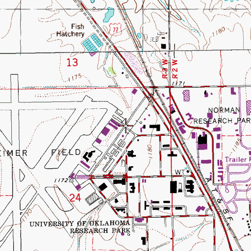 Topographic Map of Norman Fire Department Station 7, OK