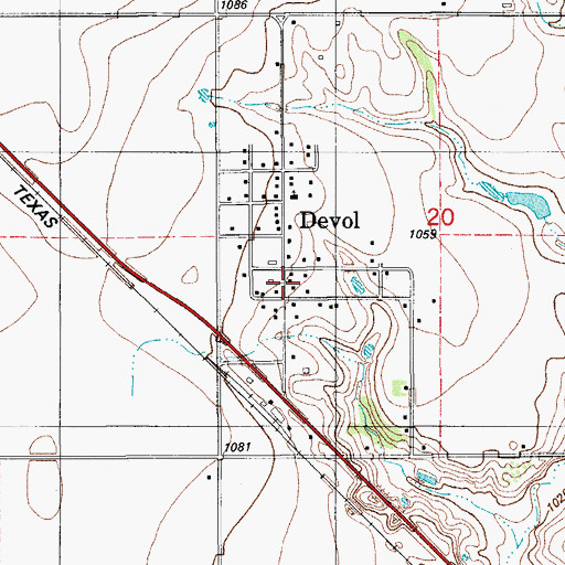 Topographic Map of Devol Volunteer Fire Department, OK