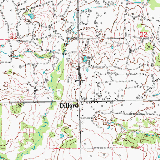 Topographic Map of Dillard Volunteer Fire Department, OK