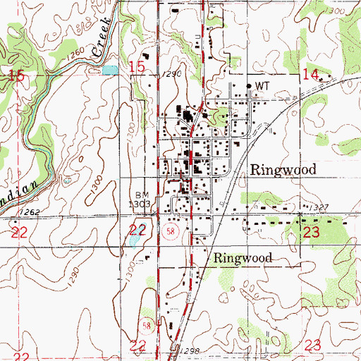 Topographic Map of Ringwood Fire and Rescue, OK