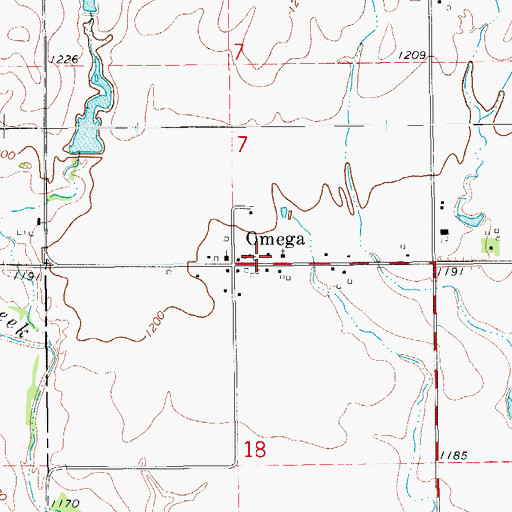 Topographic Map of Omega Rural Volunteer Fire Department, OK