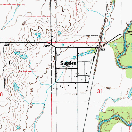 Topographic Map of Sugden Volunteer Fire Department, OK