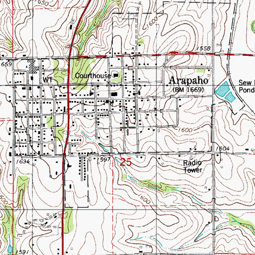 Topographic Map of Arapaho Volunteer Fire Department, OK