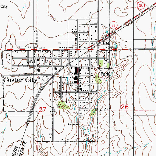 Topographic Map of Custer City Fire Department, OK