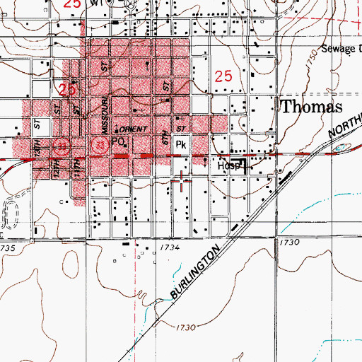 Topographic Map of Thomas Volunteer Fire Department, OK