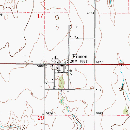 Topographic Map of Vinson Rural Volunteer Fire Department, OK